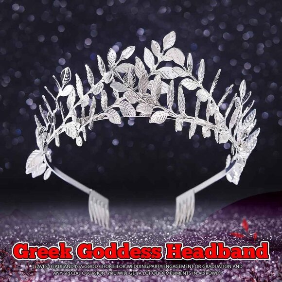 Women's Silver Greek Goddess Headband Accessories Gold Leaf Crown Elegant - Picture 2 of 6